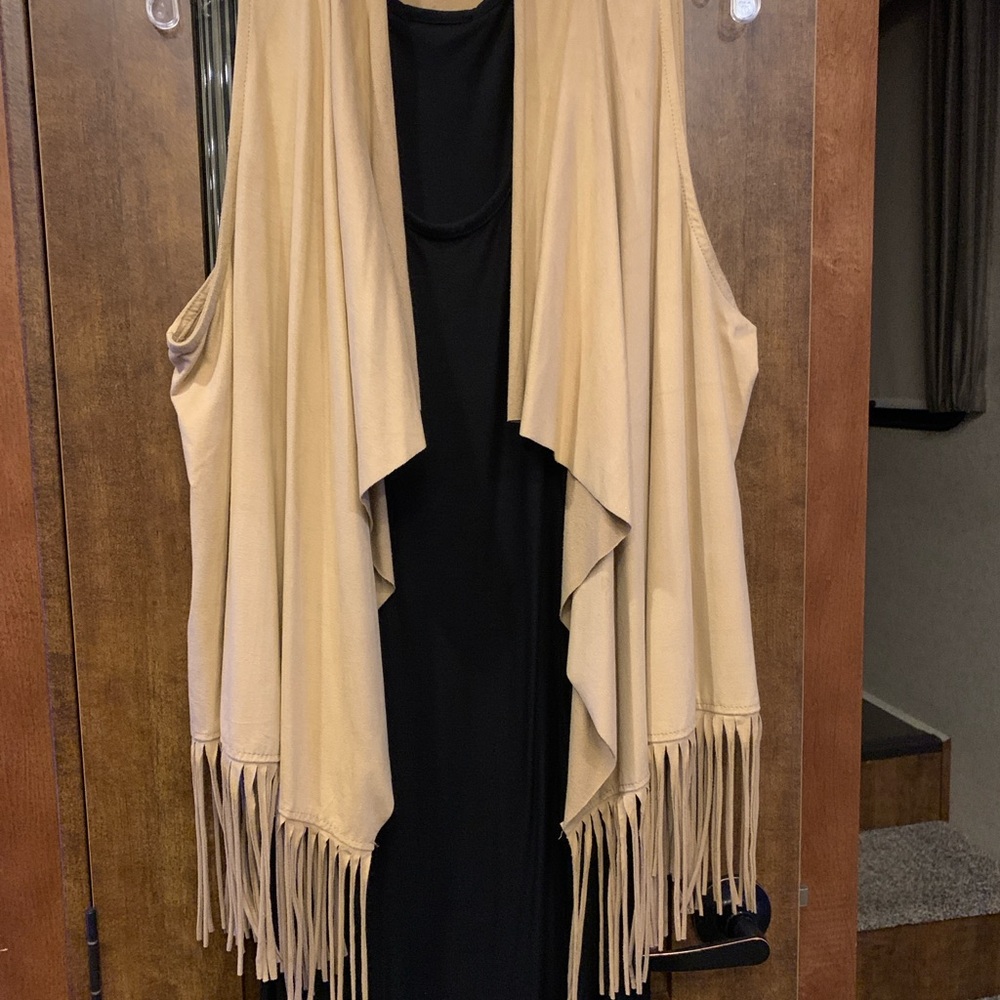 Maurices Tan Faux Suede Long Fringed  Vest. 32” Long. One size Bohemian Boho